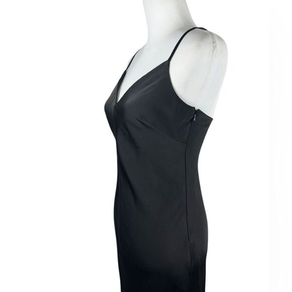 Vince Camuto Black Satin Maxi Slip Dress V-Neck Spaghetti Strap Front Slit 4 - Picture 8 of 13